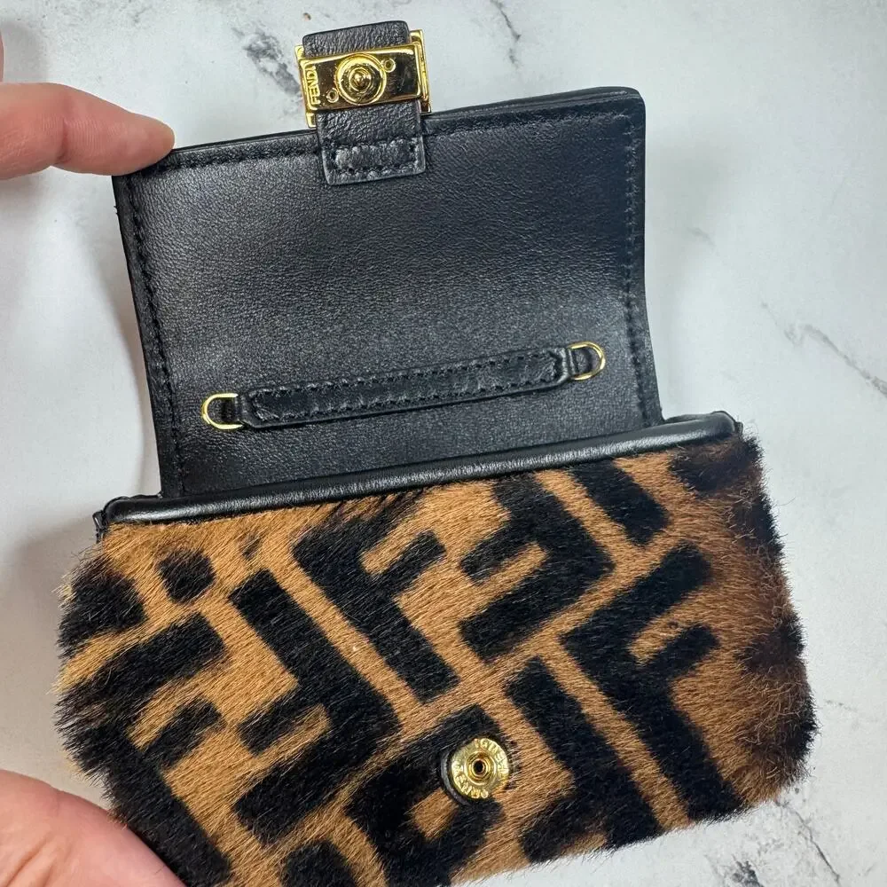 Fendi Zucca Shearling Baguette Charm Nano FF 2022 Crossbody Mini Bag Gold Chain - Picture 11 of 14